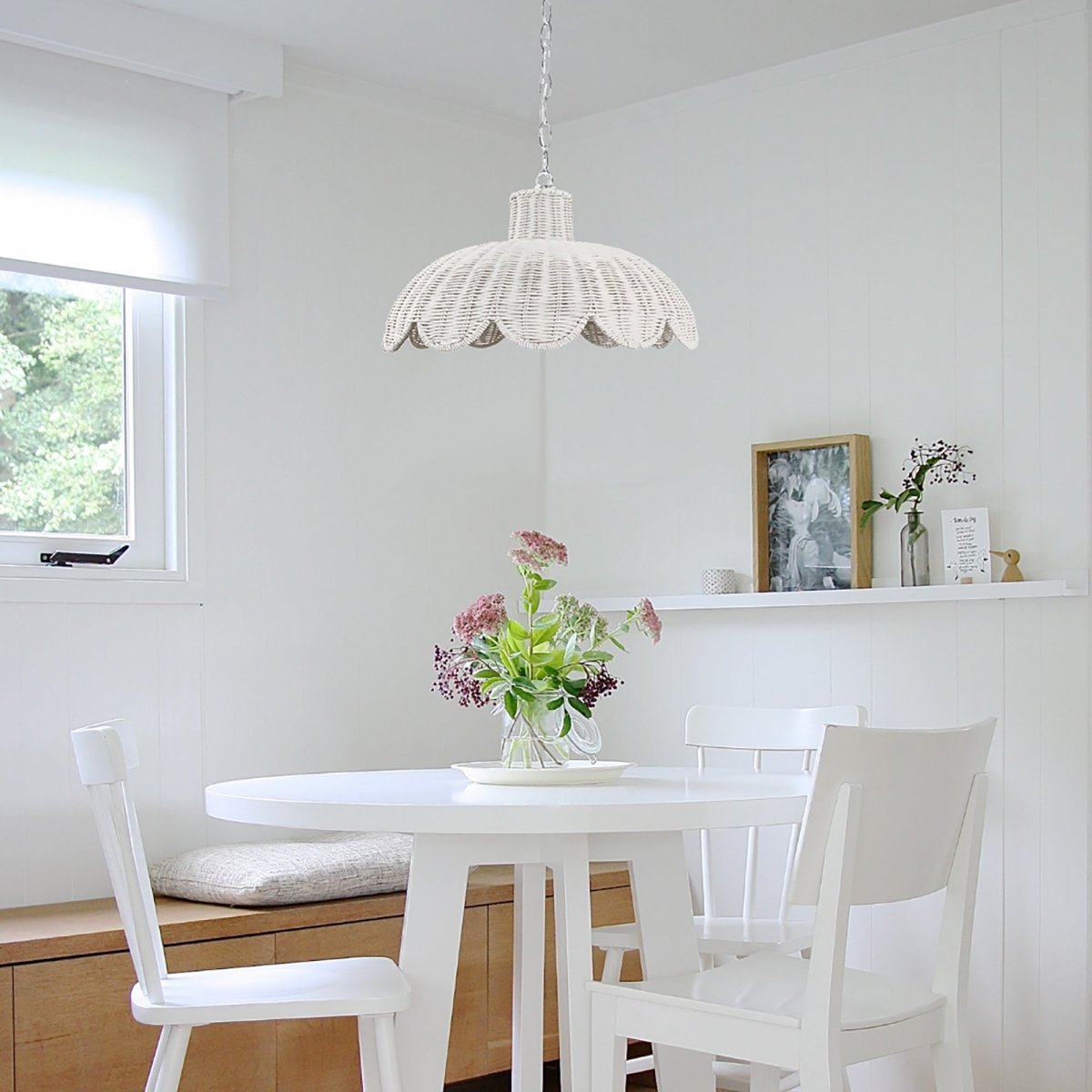 Alice Scallop Rattan Pendant Light - White - Interior Craft House -