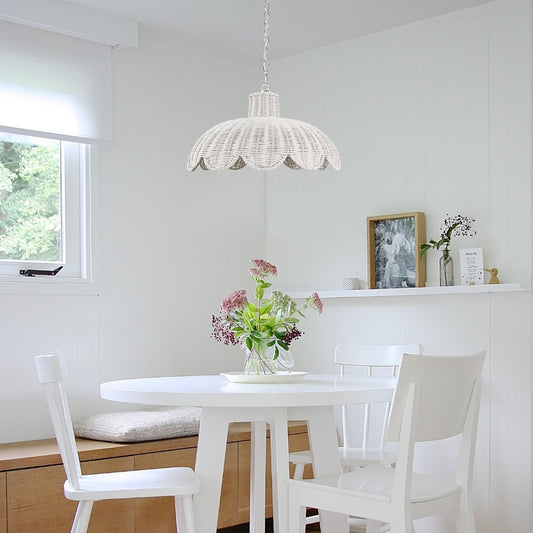 Alice Scallop Rattan Pendant Light - White - Interior Craft House -
