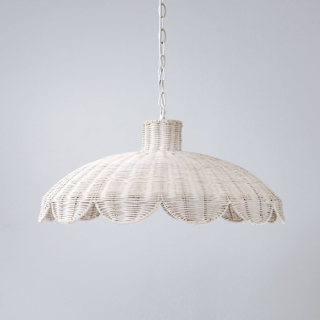 Alice Scallop Rattan Pendant Light - White - Interior Craft House -