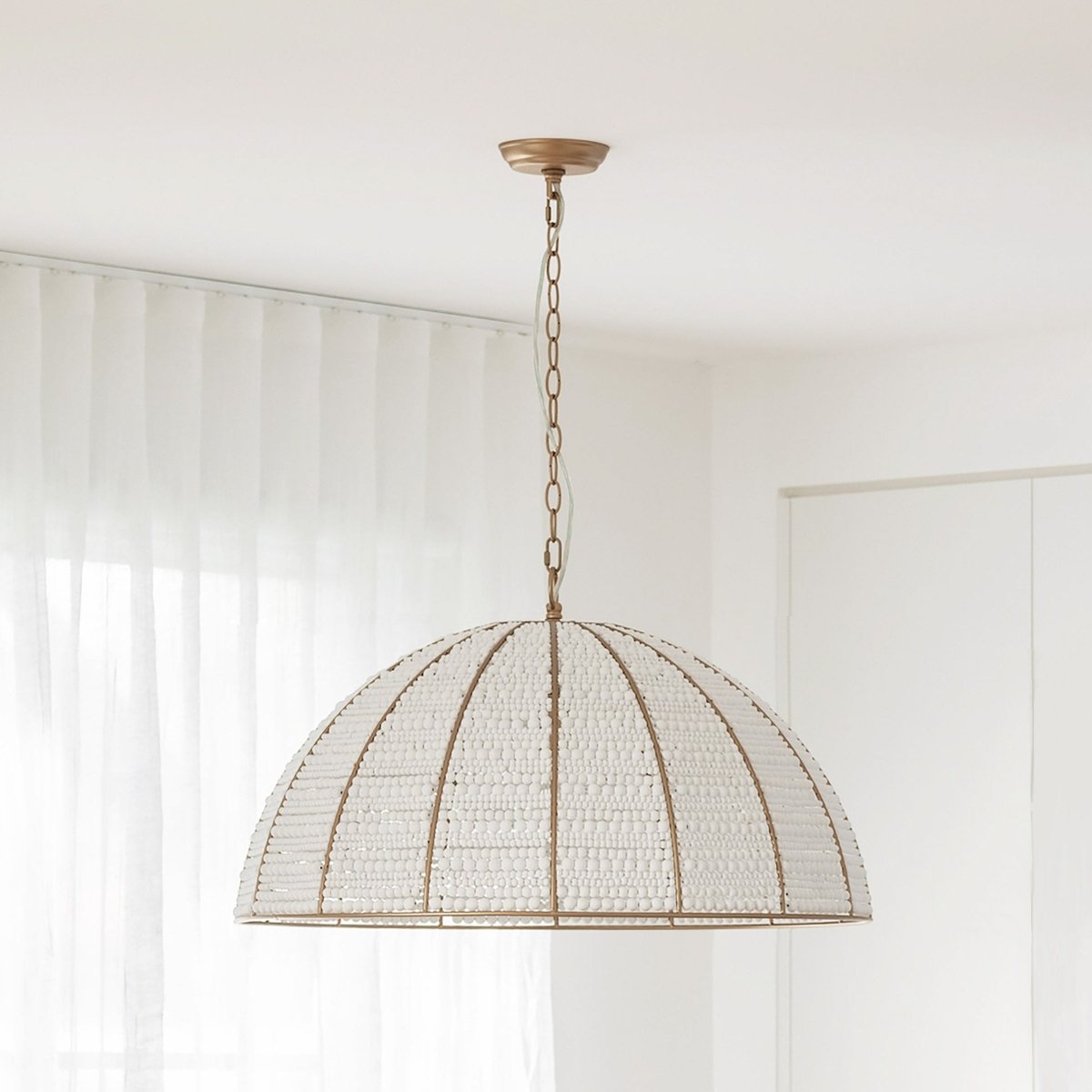 Estelle Beaded Dome Pendant Light - Gold/White - Interior Craft House - Pendant Lights