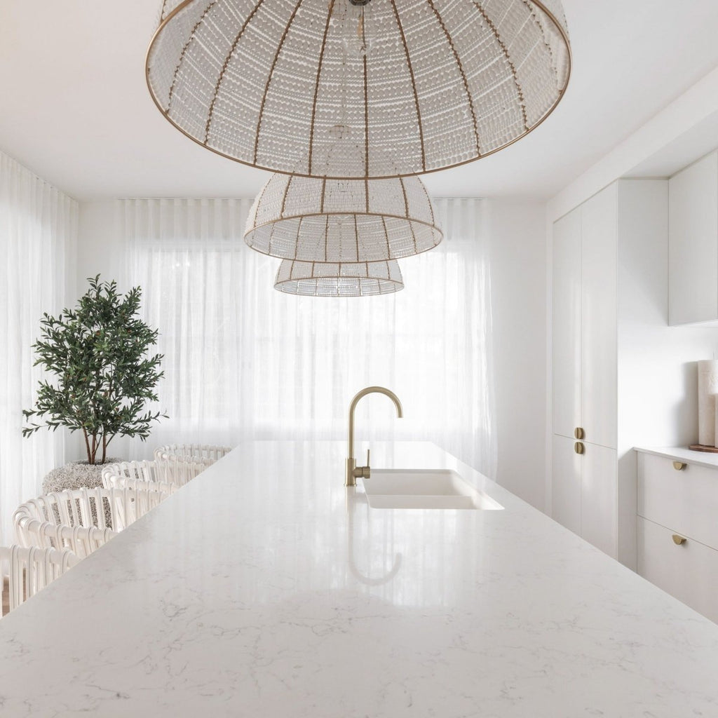 Estelle Beaded Dome Pendant Light - Gold/White - Interior Craft House - Pendant Lights