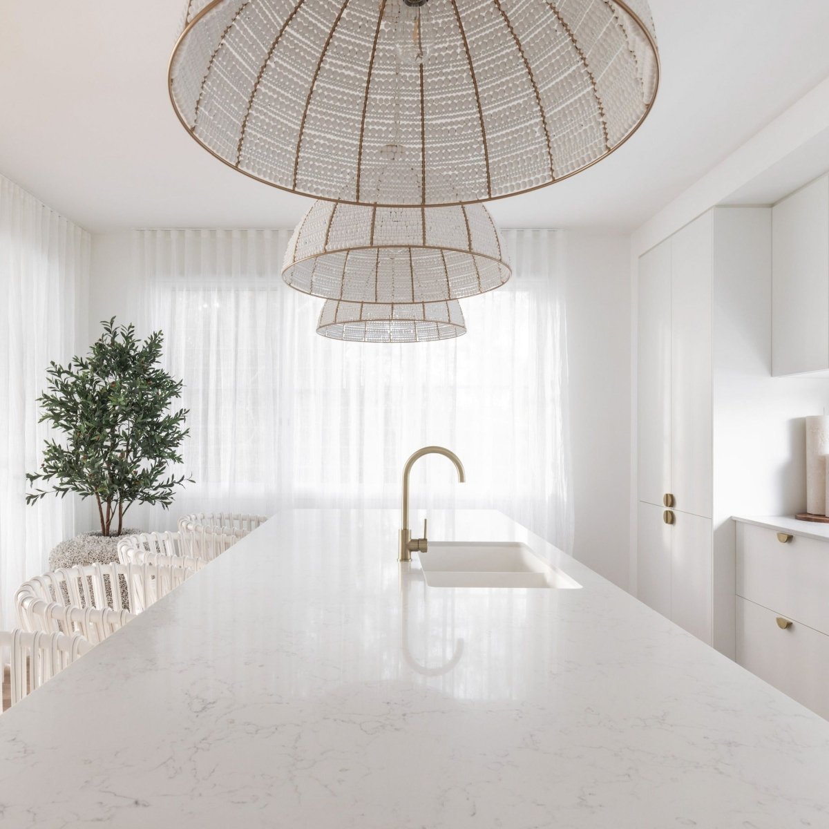 Estelle Beaded Dome Pendant Light - Gold/White - Interior Craft House - Pendant Lights