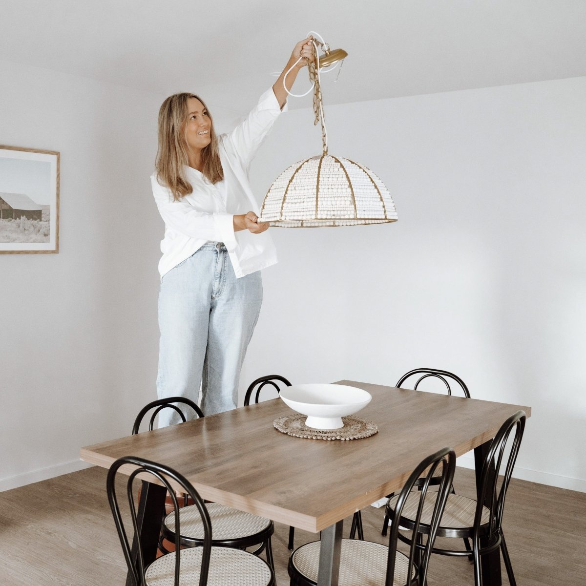 Estelle Beaded Dome Pendant Light - Gold/White - Interior Craft House - Pendant Lights