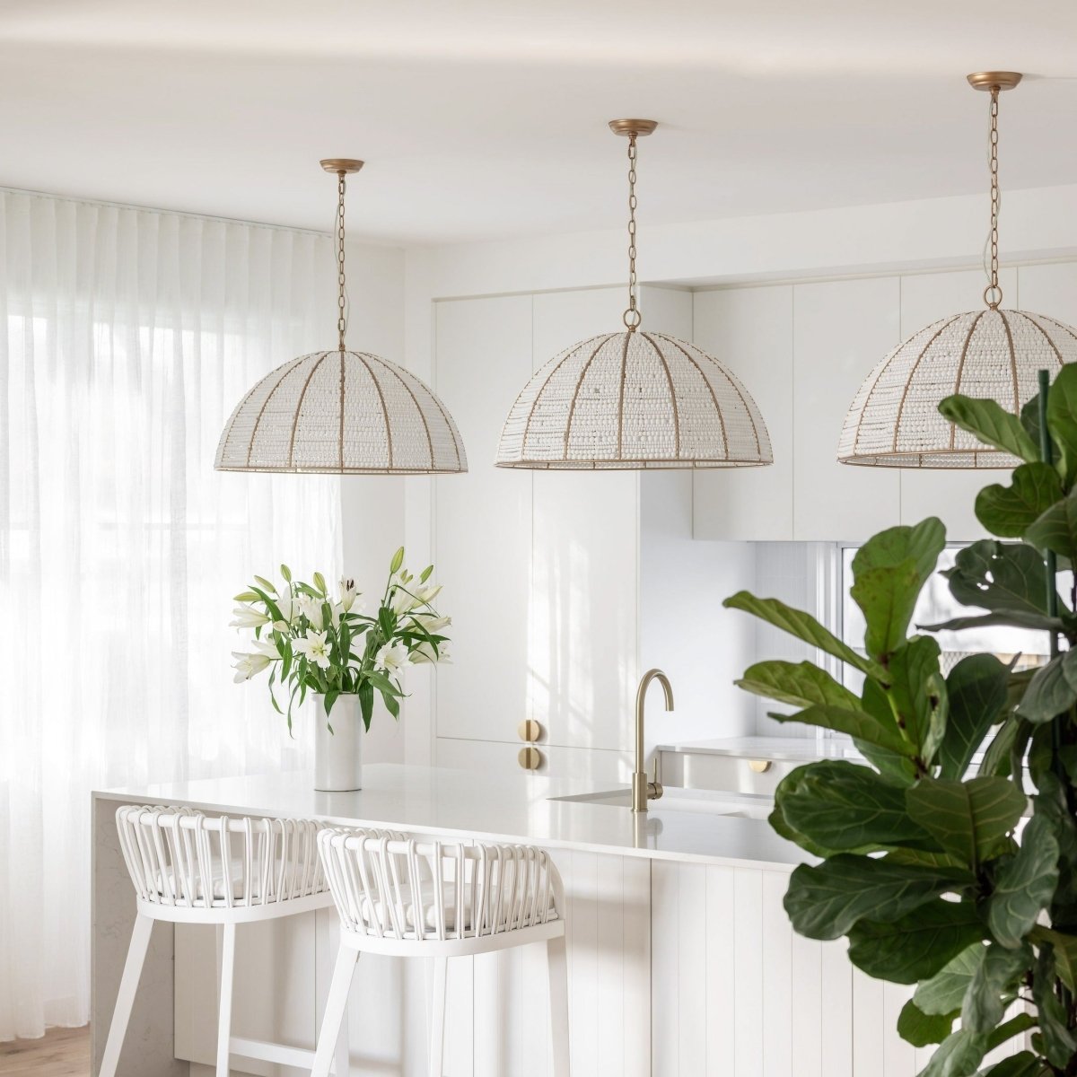 Estelle Beaded Dome Pendant Light - Gold/White - Interior Craft House - Pendant Lights