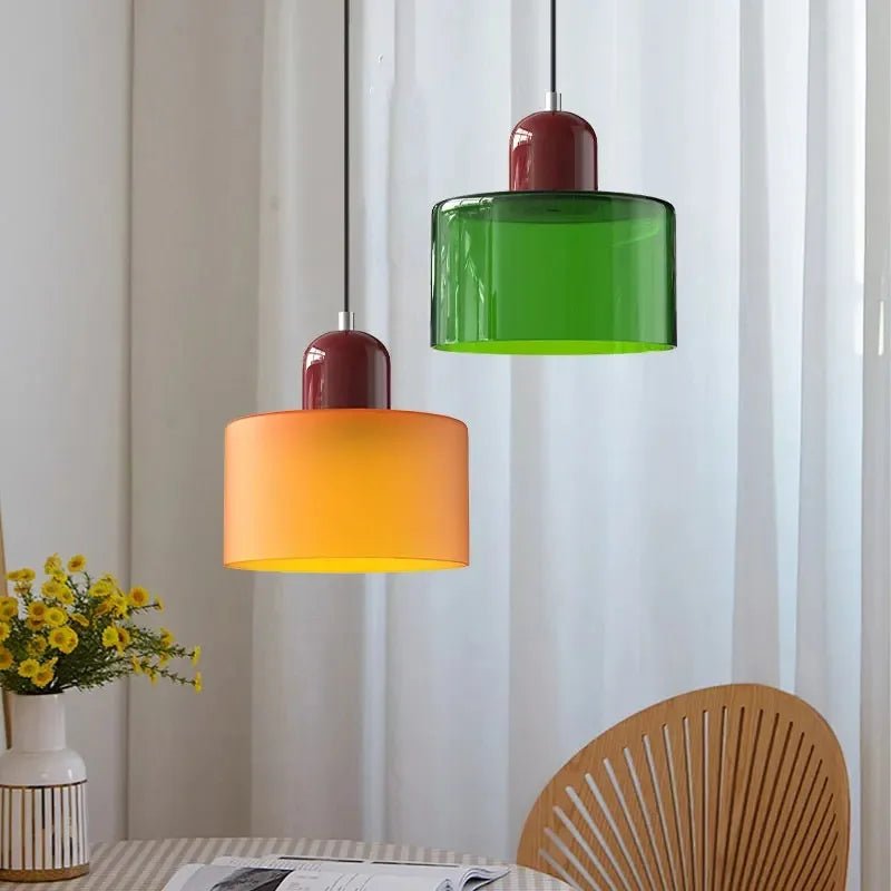 Macaron Two-Tone Coloured Glass Drum Pendant Light - Interior Craft House -