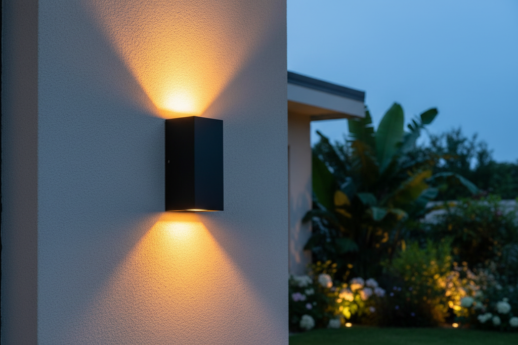 Silver Aluminum COB Outdoor Wall Sconce in Realistic Setting