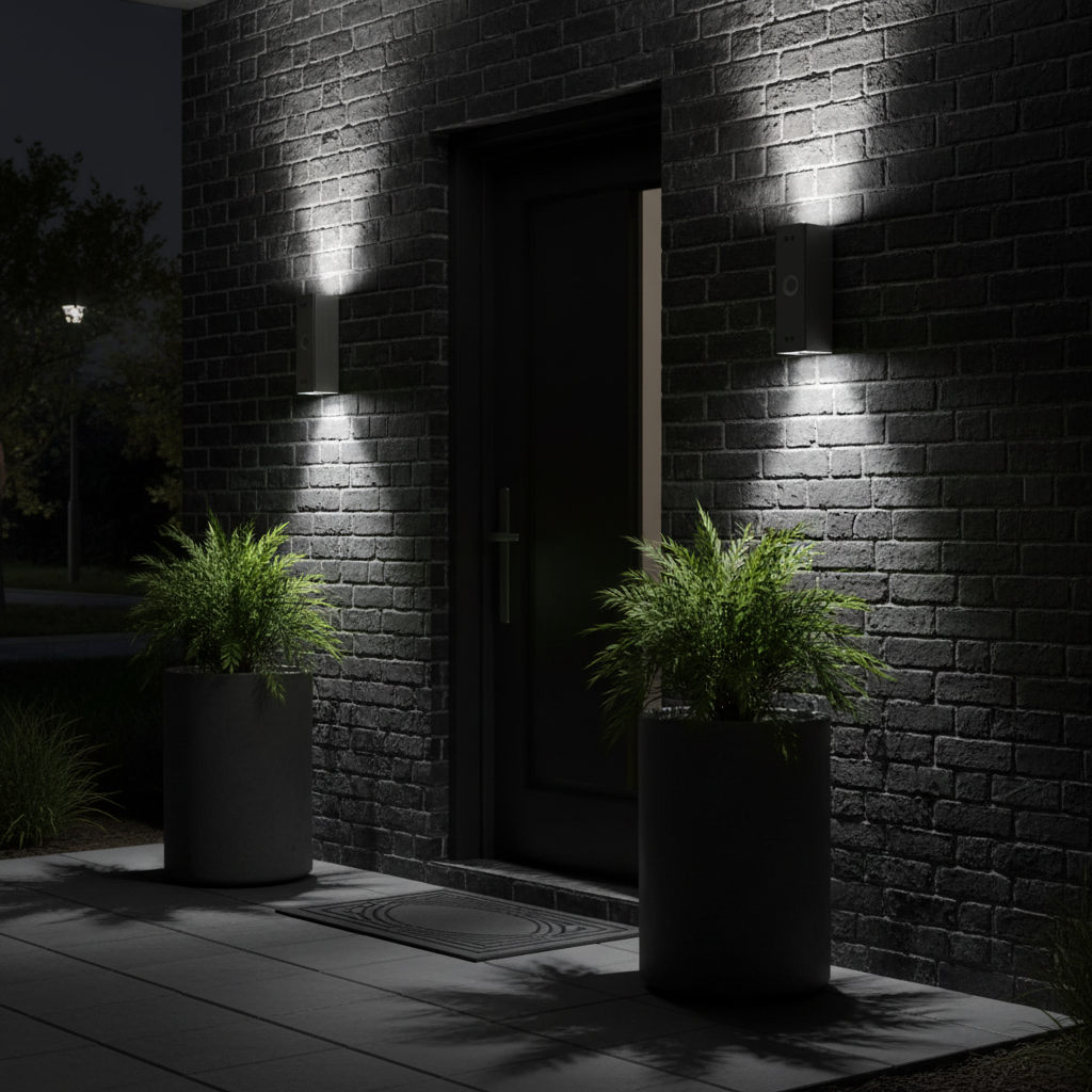 Silver COB Wall Sconce - Brick Entrance
